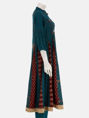 Peacock Blue Printed and Embroidered Viscose Shalwar Kameez Set