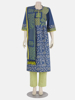 Blue Printed and Embroidered Viscose-Cotton Kameez Set