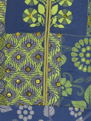 Blue Printed and Embroidered Viscose-Cotton Kameez Set