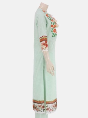 Mint Green Printed and Embroidered Viscose-Cotton Kameez Set