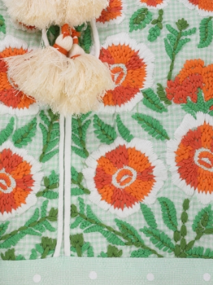 Mint Green Printed and Embroidered Viscose-Cotton Kameez Set