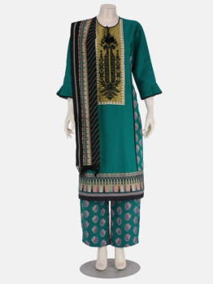 Teal Embroidered Viscose-Jute Shalwar Kameez Set