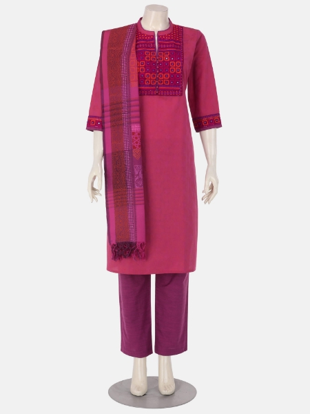 Purple Dual Tone Embroidered Cotton Shalwar Kameez Set