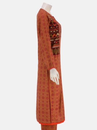 Burnt Orange Viscose-Cotton Shalwar Kameez Set