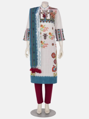 White Printed Handloom Cotton Shalwar Kameez Set