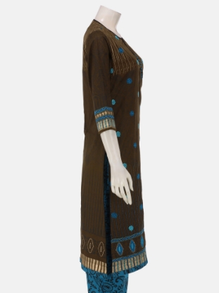 Olive Printed and Embroidered Viscose Shalwar Kameez Set