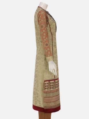 Beige Printed and Embroidered Viscose Shalwar Kameez Set
