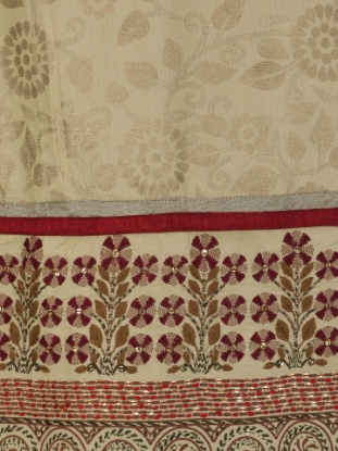 Beige Printed and Embroidered Viscose Shalwar Kameez Set