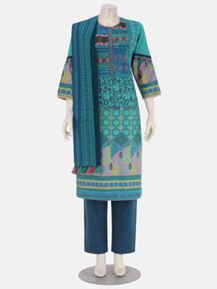 Mint Green Printed and Embroidered Viscose-Cotton Shalwar Kameez Set