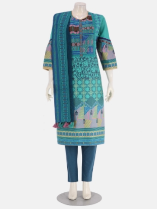 Mint Green Printed and Embroidered Viscose-Cotton Shalwar Kameez Set