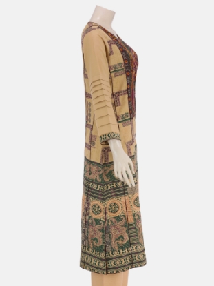 Light Khaki Printed and Embroidered Viscose-Cotton Shalwar Kameez Set