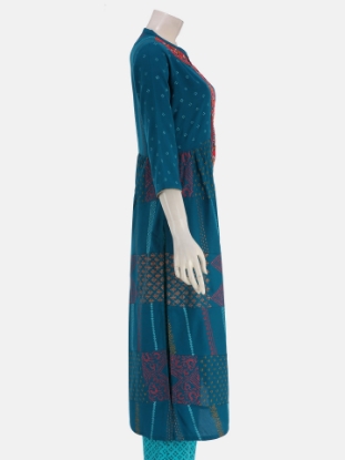 Blue Printed and Embroidered Viscose-Cotton Shalwar Kameez Set