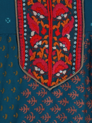 Blue Printed and Embroidered Viscose-Cotton Shalwar Kameez Set