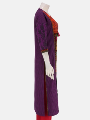 Purple Printed and Embroidered Viscose-Cotton Shalwar Kameez Set