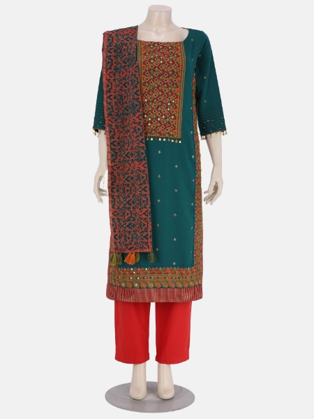 Teal Viscose-Cotton Shalwar Kameez Set