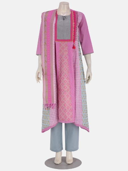 Lilac Printed and Embroidered Cotton Shalwar Kameez Set