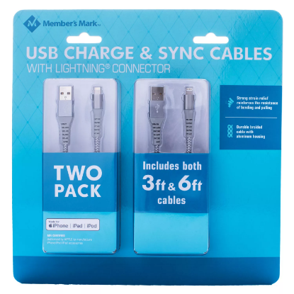 Picture of Member's Mark Apple USB Type A-to-Lightning 3ft and 6ft Cables - 2 Pack