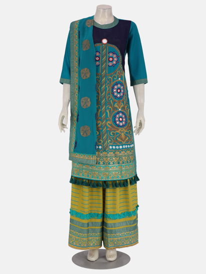 Light Teal Printed and Embroidered Viscose-Cotton Shalwar Kameez Set