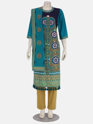 Light Teal Printed and Embroidered Viscose-Cotton Shalwar Kameez Set