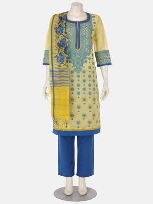 Yellow Embroidered Muslin Shalwar Kameez Set