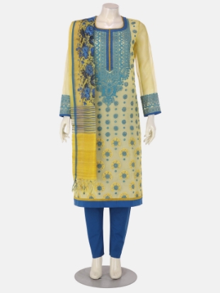 Yellow Embroidered Muslin Shalwar Kameez Set