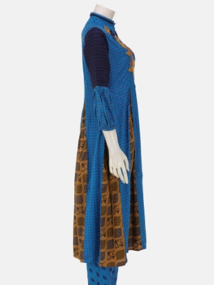 Blue Printed and Embroidered Jacquard Viscose Shalwar Kameez Set