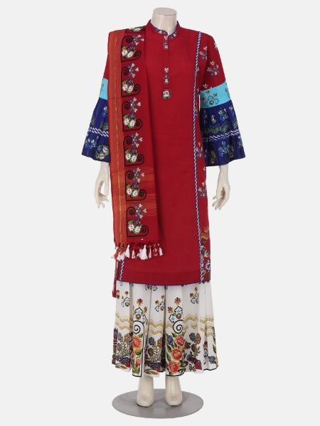Red Printed Handloom Cotton Shalwar Kameez Set