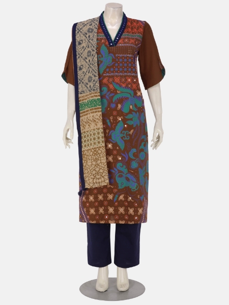Brown Printed Viscose Shalwar Kameez Set