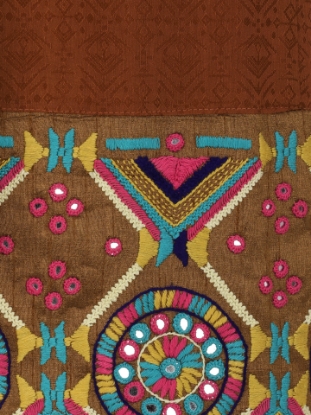 Rust Printed and Embroidered Viscose-Cotton Shalwar Kameez Set