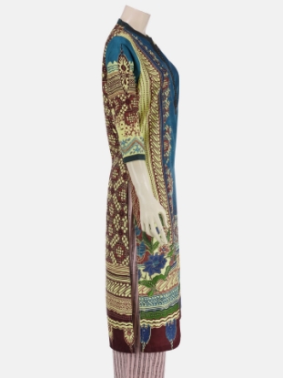 Teal Printed and Erri Embroidered Silk Kameez Set