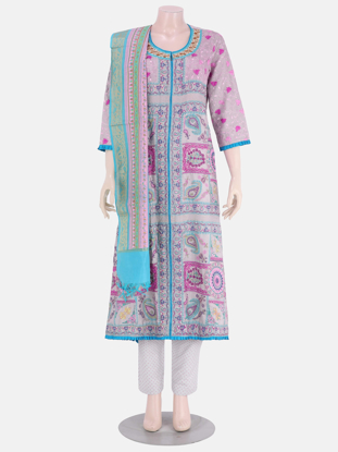 Light Grey Printed and Erri Embroidered Silk Kameez Set