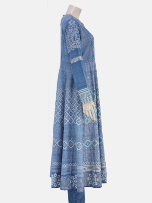 Light Blue Brush Painted and Embroidered Endi Viscose-Cotton Shalwar Kameez Set