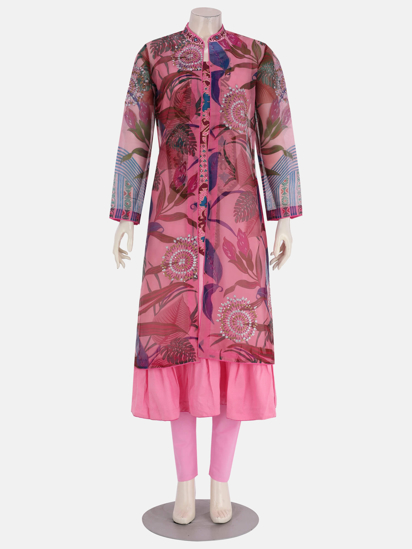 Pink Embroidered Joysree Silk Shalwar Kameez Set with Coaty