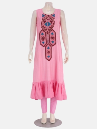 Pink Embroidered Joysree Silk Shalwar Kameez Set with Coaty