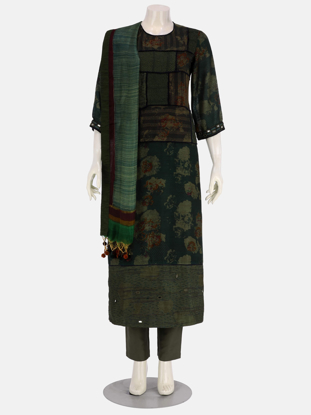 Olive Green Printed and Embroidered Silk HERSTORY Shalwar Kameez