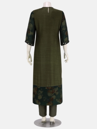 Olive Green Printed and Embroidered Silk HERSTORY Shalwar Kameez