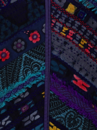 Midnight Blue Wax Dyed Brush Painted and Embroidered Tussar Silk HERSTORY Shalwar Kameez with Mask