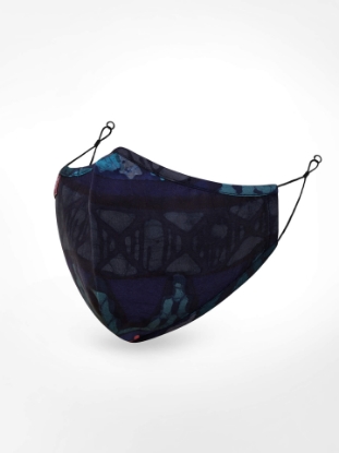 Midnight Blue Wax Dyed Brush Painted and Embroidered Tussar Silk HERSTORY Shalwar Kameez with Mask