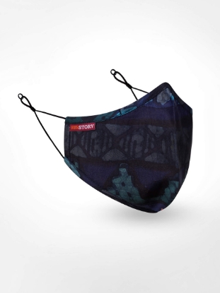 Midnight Blue Wax Dyed Brush Painted and Embroidered Tussar Silk HERSTORY Shalwar Kameez with Mask