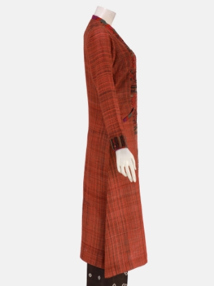 Rust Wax Dyed Brush Painted and Embroidered Tussar Silk HERSTORY Shalwar Kameez