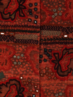 Rust Wax Dyed Brush Painted and Embroidered Tussar Silk HERSTORY Shalwar Kameez