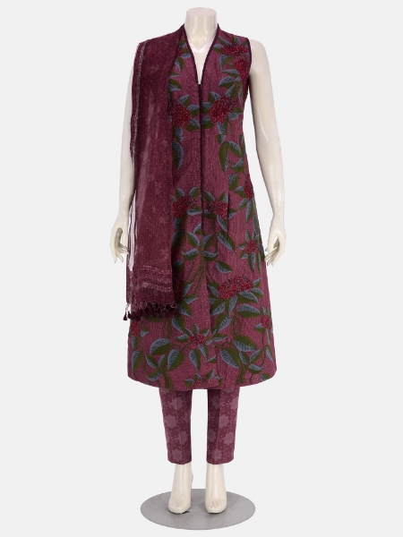 Onion Pink Dyed and Nakshi Kantha Embroidered Silk HERSTORY Shalwar Kameez