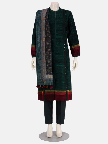 Green Brush Painted and Embroidered Endi Silk HERSTORY Shalwar Kameez