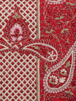 Red Printed and Embroidered Silk-Muslin Shalwar Kameez Set