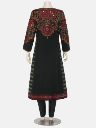 Dark Bottle Green Tie-Dyed and Embrodiered Mixed Endi Silk Shalwar Kameez Set