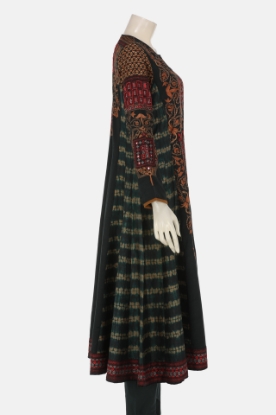 Dark Bottle Green Tie-Dyed and Embrodiered Mixed Endi Silk Shalwar Kameez Set