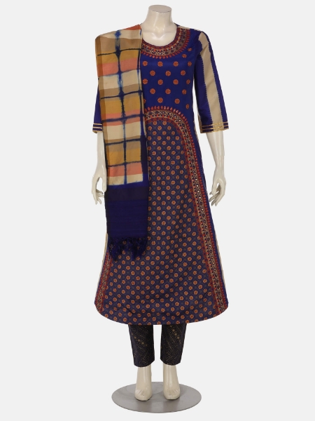Blue Printed and Embroidered Tie- Dyed Voile Shalwar Kameez Set