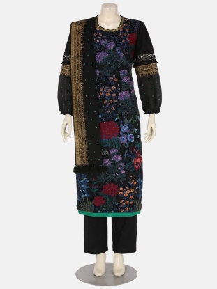 Black Printed and Embroidered Viscose-Cotton Shalwar Kameez Set