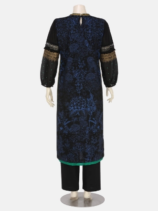 Black Printed and Embroidered Viscose-Cotton Shalwar Kameez Set
