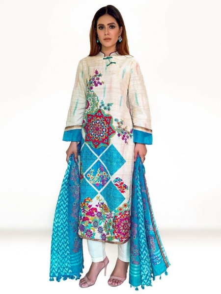 Beige Printed Endi Silk Shalwar Kameez Set